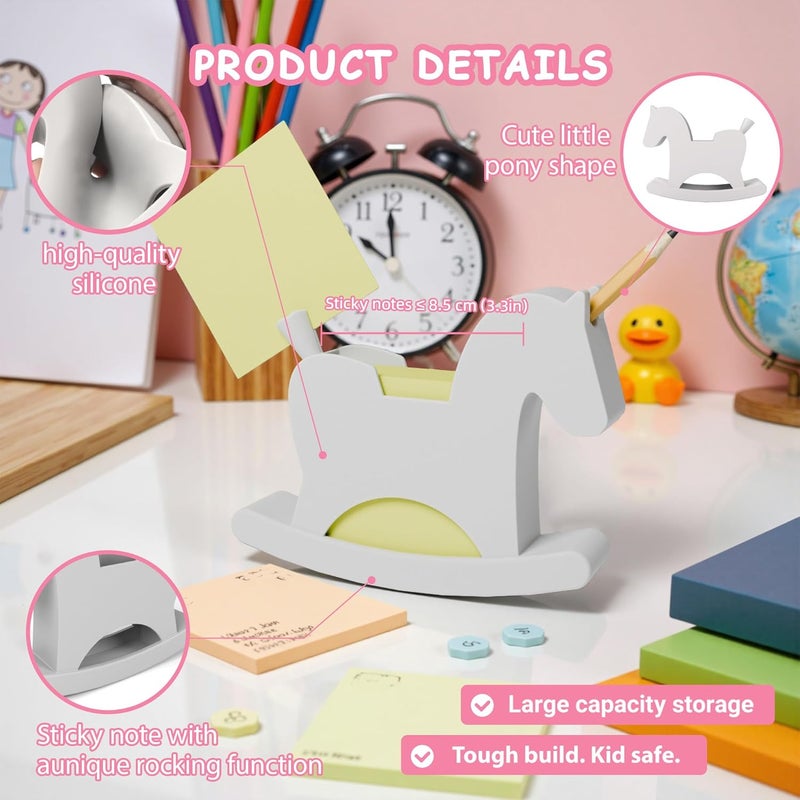 Li & Zhao Li&Zhao Wobble Horse Sticky Note Holder Silicone Label Holder Stand, 2026 Year of the Horse Good Luck Stable Rocking Horse Design for Tabletop Organizer, Office Desk Accessory, Home Decoration(Gray) - Image 4